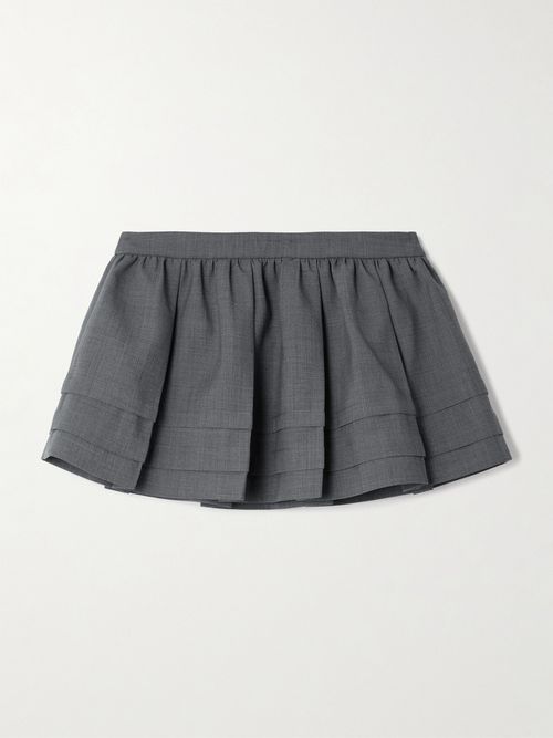Tiered Grain De Poudre Mini Skirt - Gray