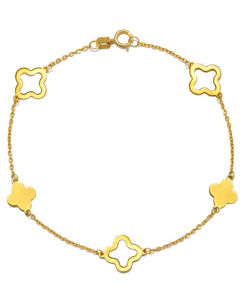 Solid & Silhouette Alternating Clover Station Link Bracelet in 14k Gold - Yellow Gold