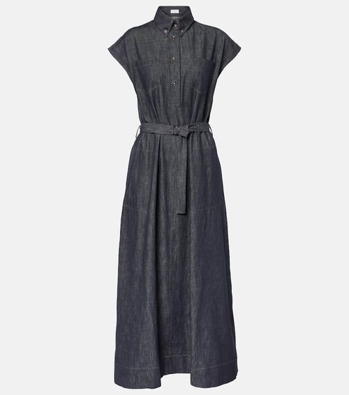 Belted denim maxi dress