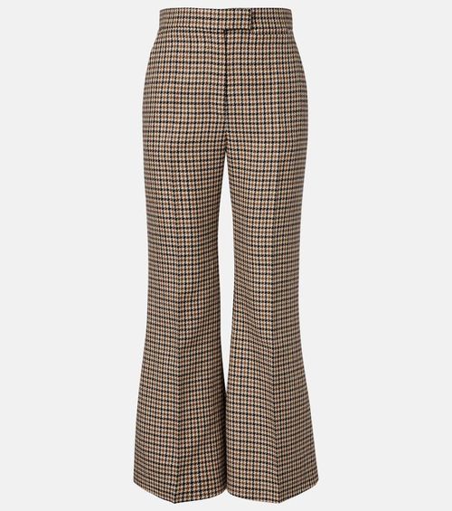 Houndstooth cropped virgin wool flared pants