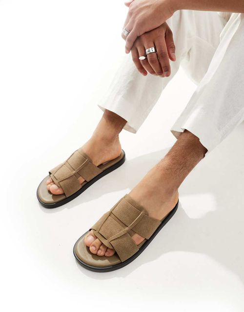 ASOS DESIGN slide sandals in beige-Neutral