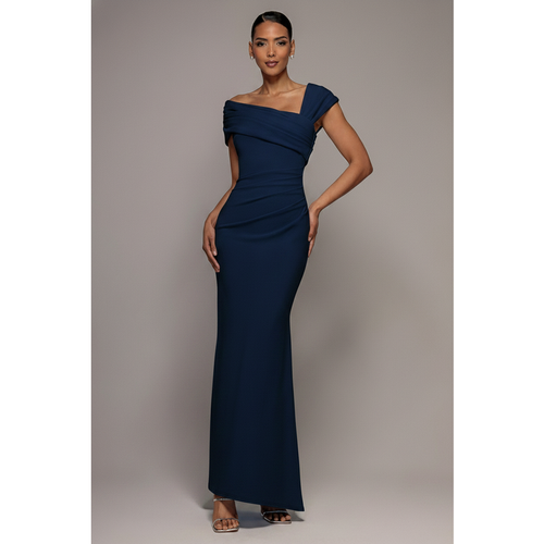 Goddiva One Shoulder Evening Maxi Dress - Navy