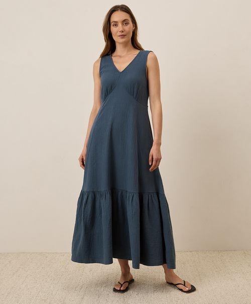 Women's French Navy Coastal Double Gauze Beach To Brunch Maxi Dre