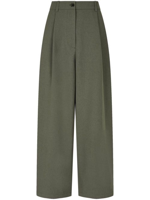 Pintuck-detail wide-leg trousers - Green