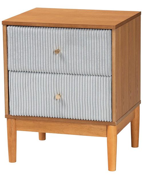Baxton Studio Taylin Mid-Century Corduroy & Wood 2-Drawer Nightstand