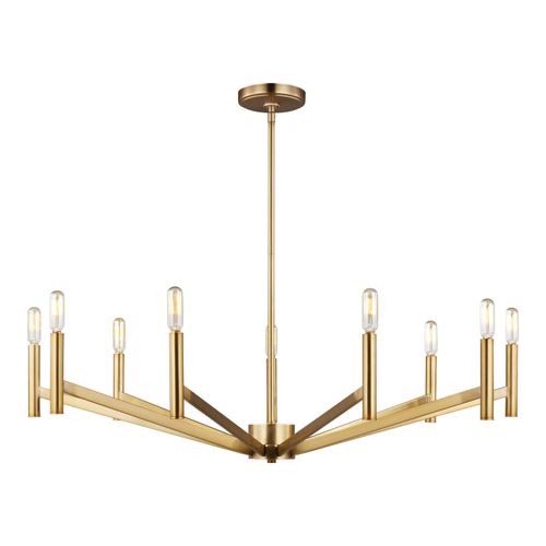 Satin Brass Nine Light Chandelier from the Vector Collection
