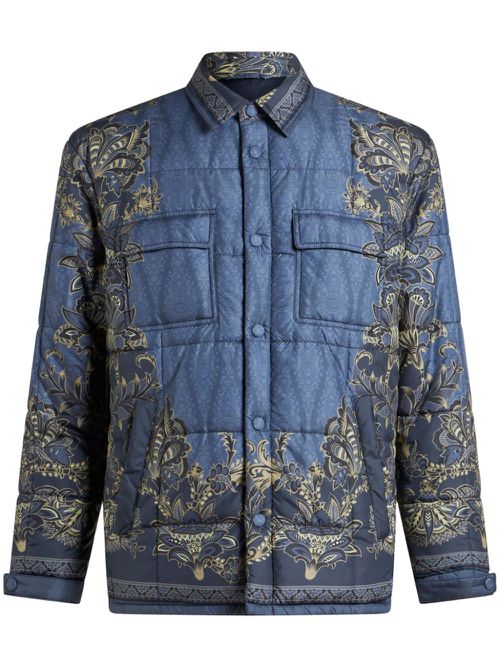 Quilted printed shirt jacket - Blue