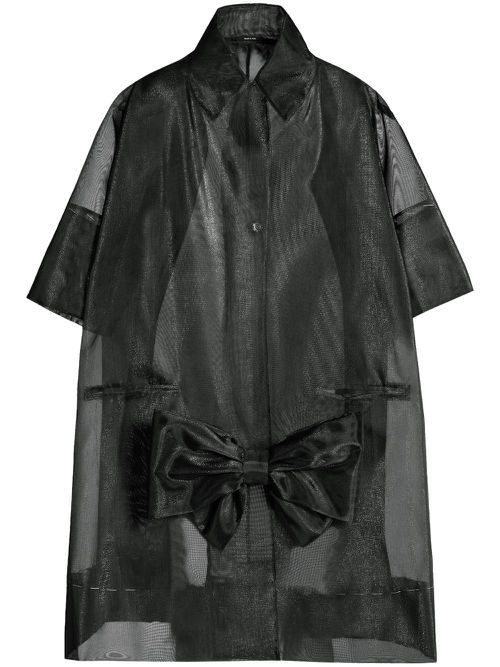 Bow semi-sheer oversized coat - Black