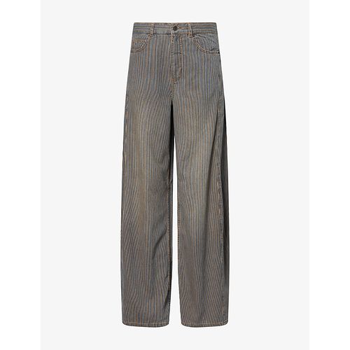Womens Striped Wide-Leg Denim Jeans