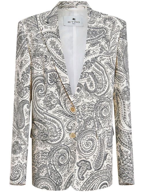 Paisley-print single-breasted blazer - White