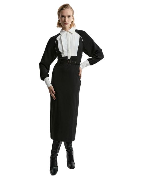 Women's Contrast Collar Midi Dress - Mono