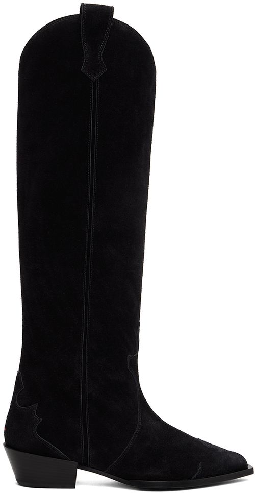 Aeyde Black Aruna Suede Cowboy Tall Boots
