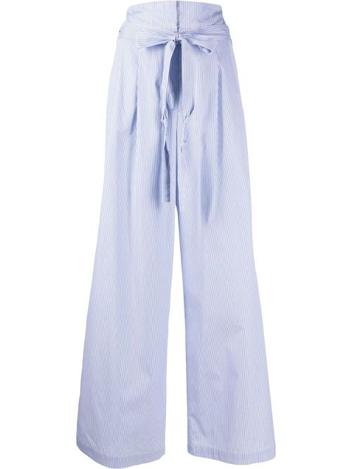 Stripe-print tie-waist palazzo pants - Blue