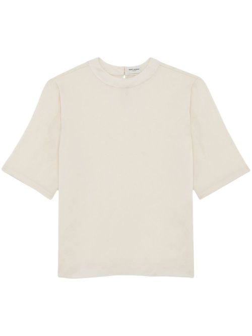 Round-neck silk T-shirt - Neutrals