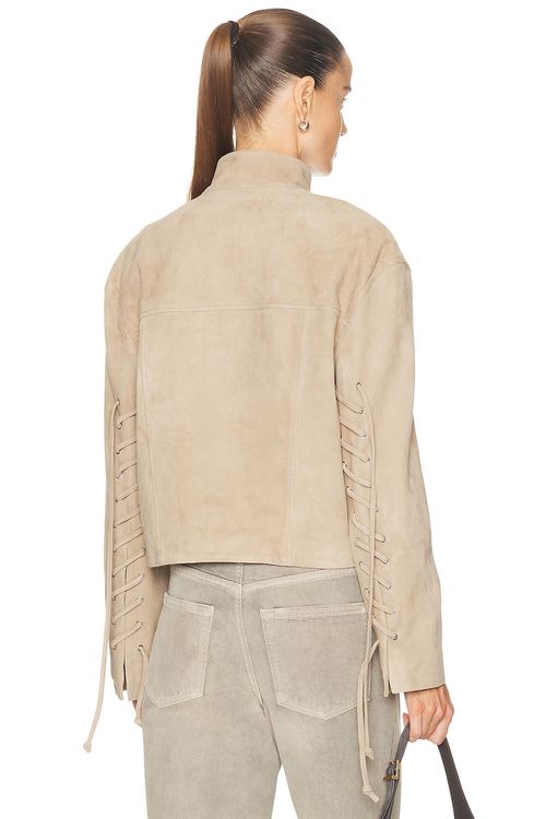 GRLFRND Annika Suede Lace Up Jacket in Desert Sand - Beige. L also in M, S, XL