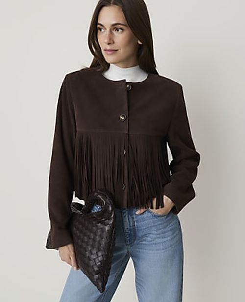 Ann Taylor Studio Collection Suede Fringe Jacket