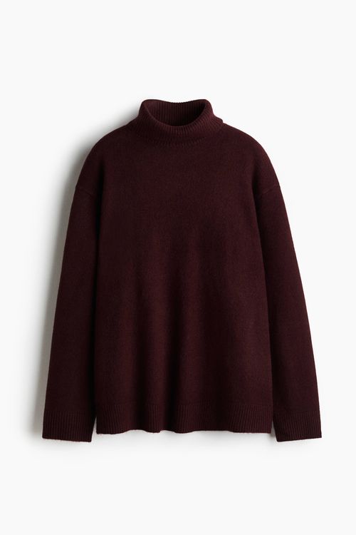 Loose Fit Turtleneck Sweater - Burgundy