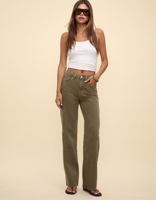 D92 straight wide jeans in khaki-Green