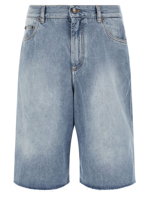 Cotton Denim Bermuda Shorts — Blue