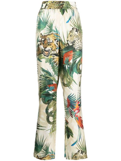Jungle print straight-legged silk trousers - 09000