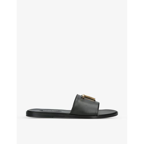 Mens Black Brighton Logo-embellished Leather Sliders