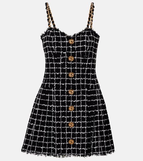 Chain-detail checked tweed minidress