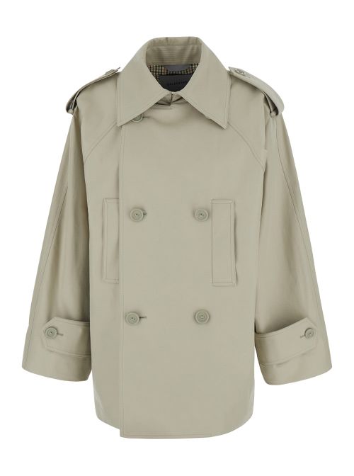 Double-Breasted Cotton Trench Coat — Beige