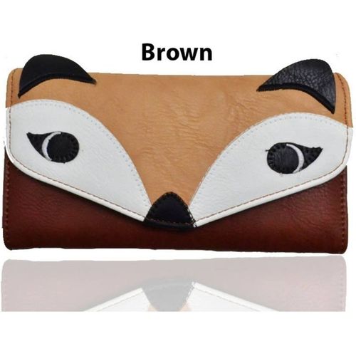 Fontanella Fashion Fox Face Long Clutch Purse In Brown