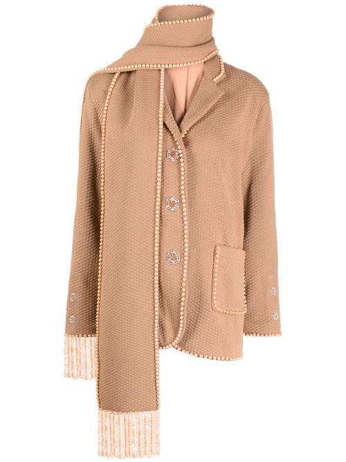 Pearl-fringe single-breasted jacket - Brown