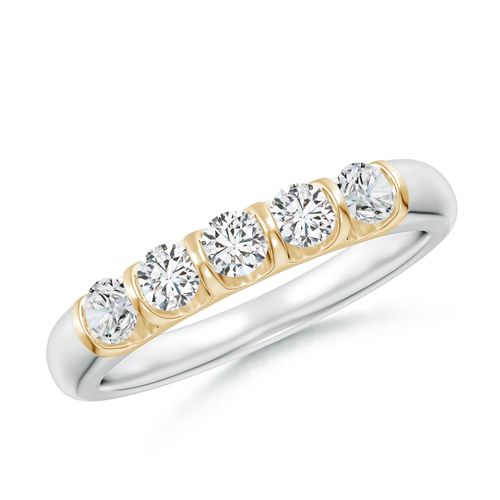 Angara 0.53 Carat Bar Set Five Stone Round Diamond Wedding Ring for Her in 14K White & Yellow Gold