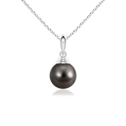 Angara 8mm Classic Solitaire Tahitian Pearl Pendant in 14K White Gold