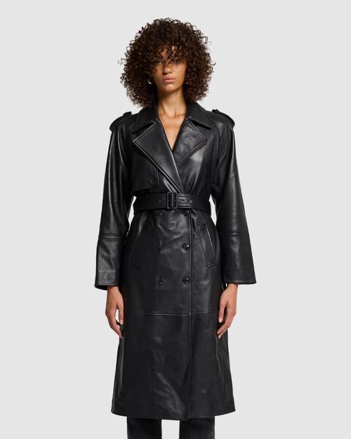 Leather Trench Coat in Black