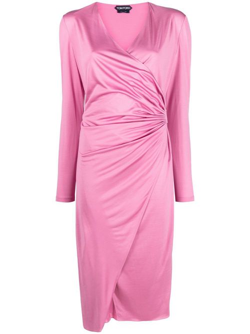 Ruched wrap midi dress - Pink