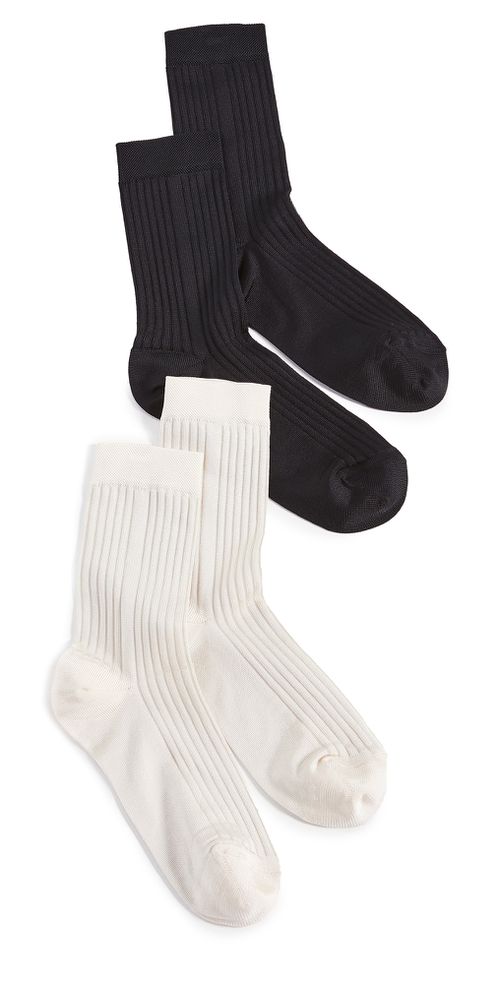 Classic Rib Socks - 2 Pack Offering Black & Ivory One Size