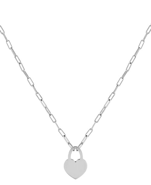 "Heart Padlock Paperclip Link 18"" Pendant Necklace in 18k Gold-Plated Sterling Silver (Also in Sterling Silver) - Sterling Silver"