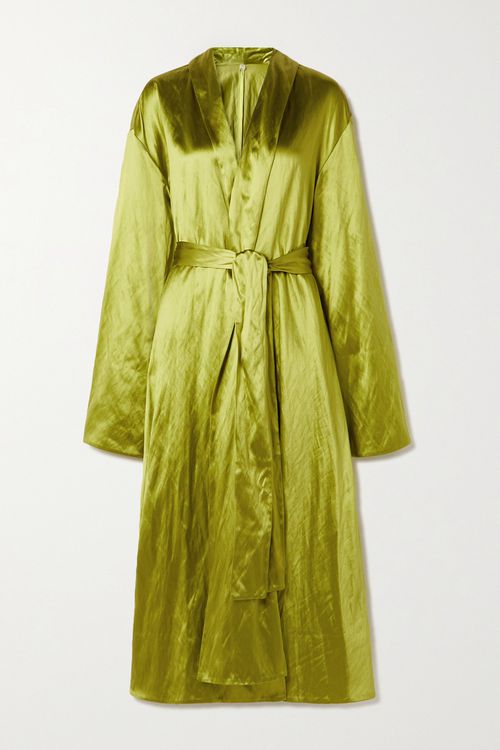 Emeline Metallic Crinkled Cotton And Silk-blend Satin Coat - Lime green - x small