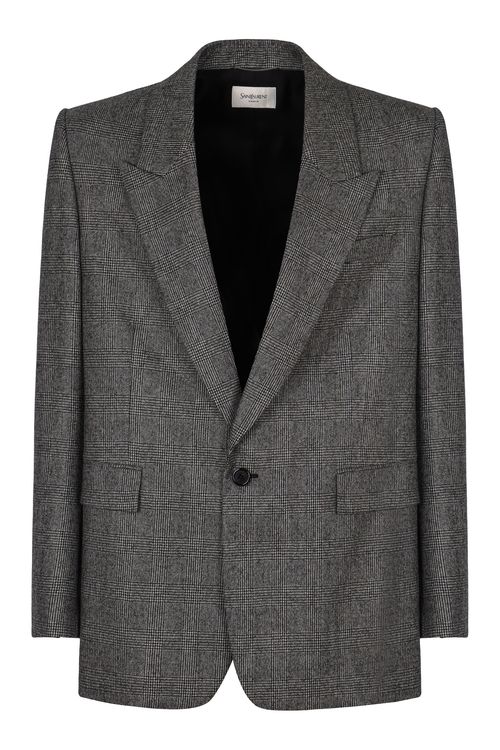 Prince of Wales Wool Blazer — Black