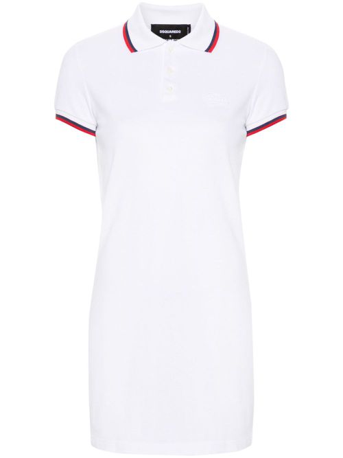 Stripe-trim cotton polo dress - White