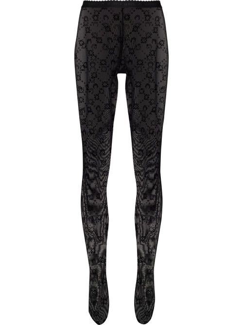 Crescent moon-print tights - Black