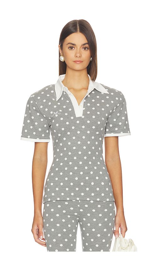Rowen Rose Polka Dots Signature Polo in Grey. 36. Also