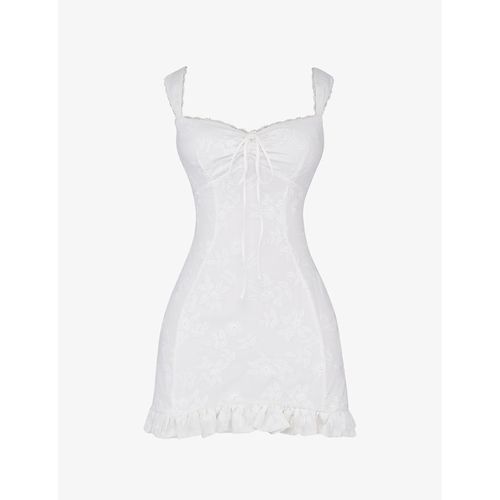 Womens White Odessa Floral-embroidered Cotton-blend Mini Dress