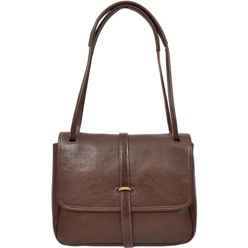 Womens Real Leather Shoulder Bag Classic Mid Size Handbag Simone Brown