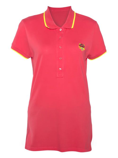 Tiger-embroidered polo top - Pink