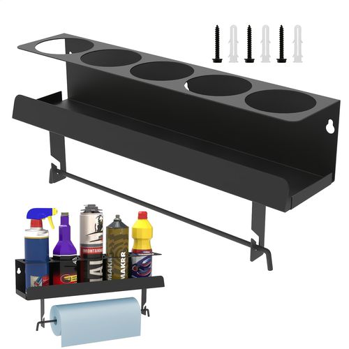 TEMU Heavy-duty Metal Wall-mounted Organizer Rack With Tissue Holder - Space-saving Garage, Workshop, Kitchen, Bathroom Storage Shelf - With