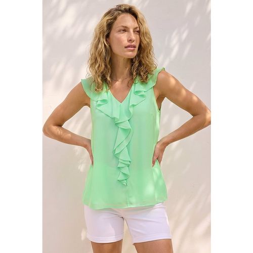 Roman Womens Chiffon Ruffle Vest Top - Mint