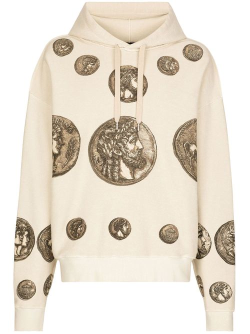 Graphic-print long-sleeved hoodie - Neutrals