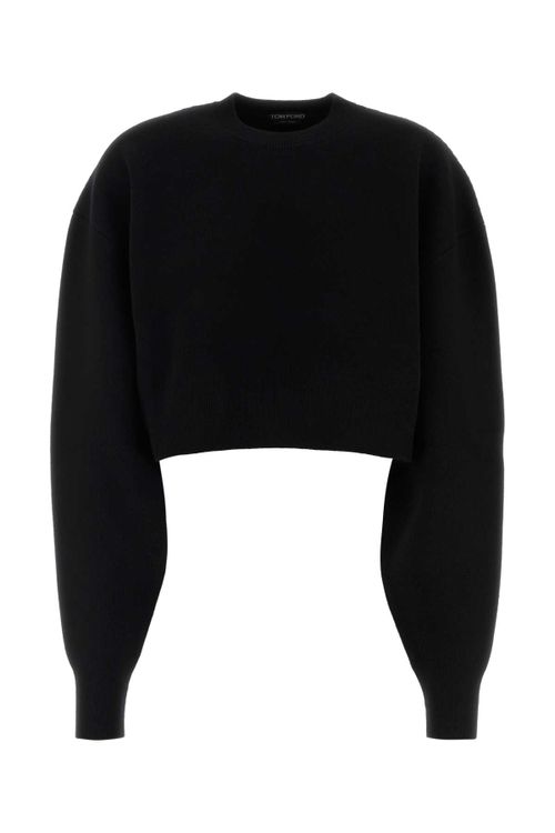 Cropped Wool-Cashmere Sweater — Black