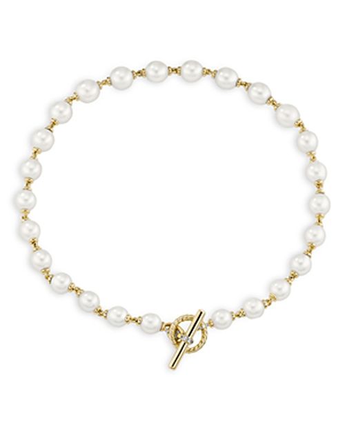 18K Yellow Gold Cultured Freshwater Pearl & Diamond Linked Necklace, 18