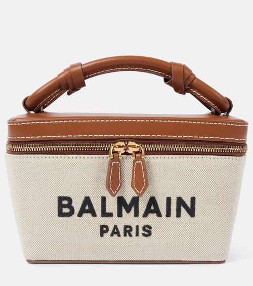 Balmain B-Army leather-trimmed canvas makeup bag