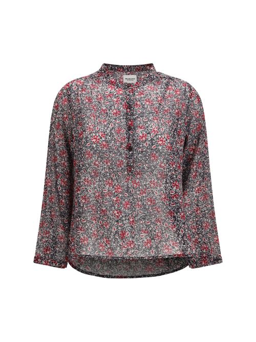 Floral Cotton Voile Shirt — Red
